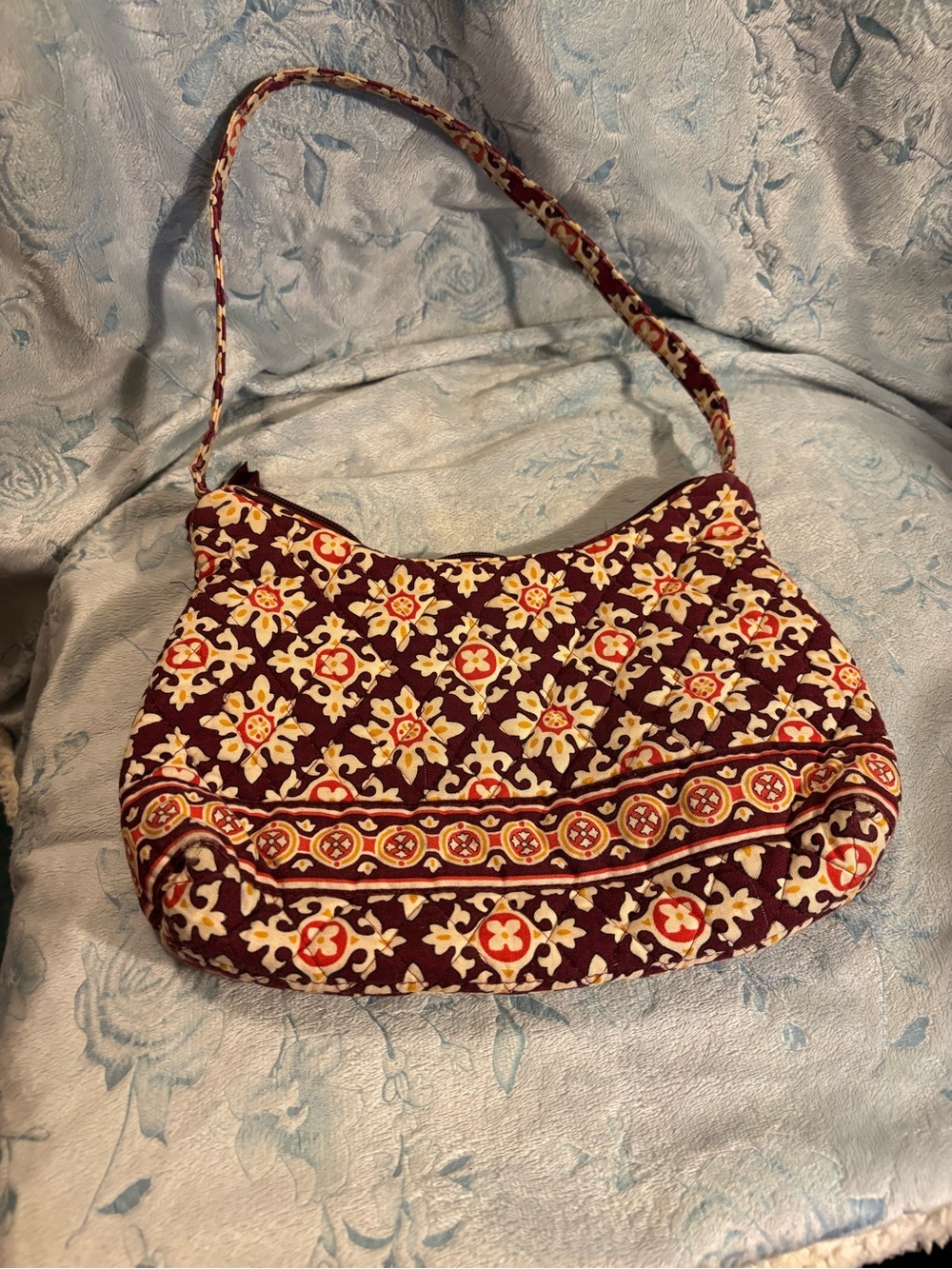Quilted Floral Shoulder Bag in Burgundy and Cream Vera Bradley